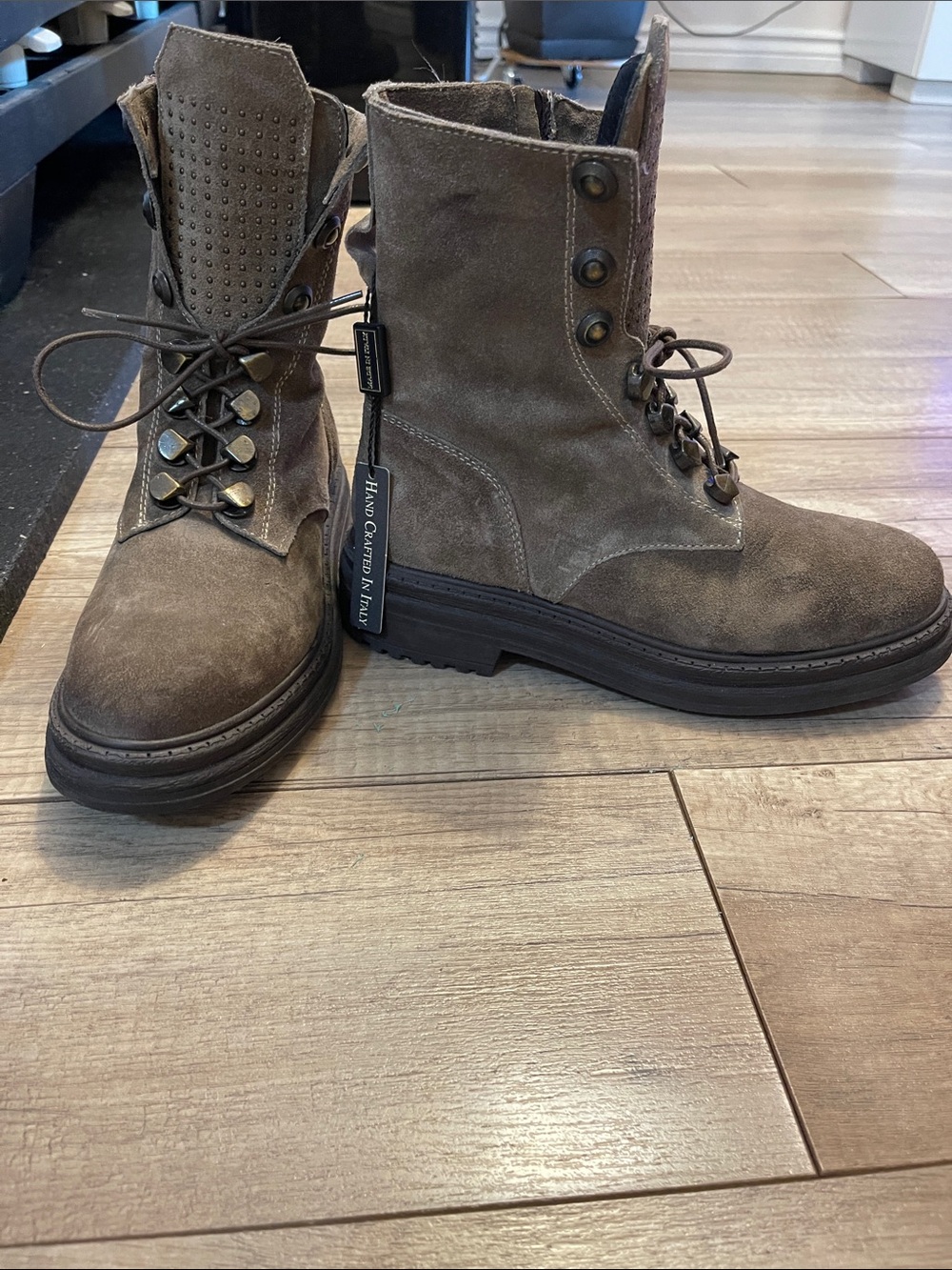 Women Suede Lace-Up Combat Boots in Brown